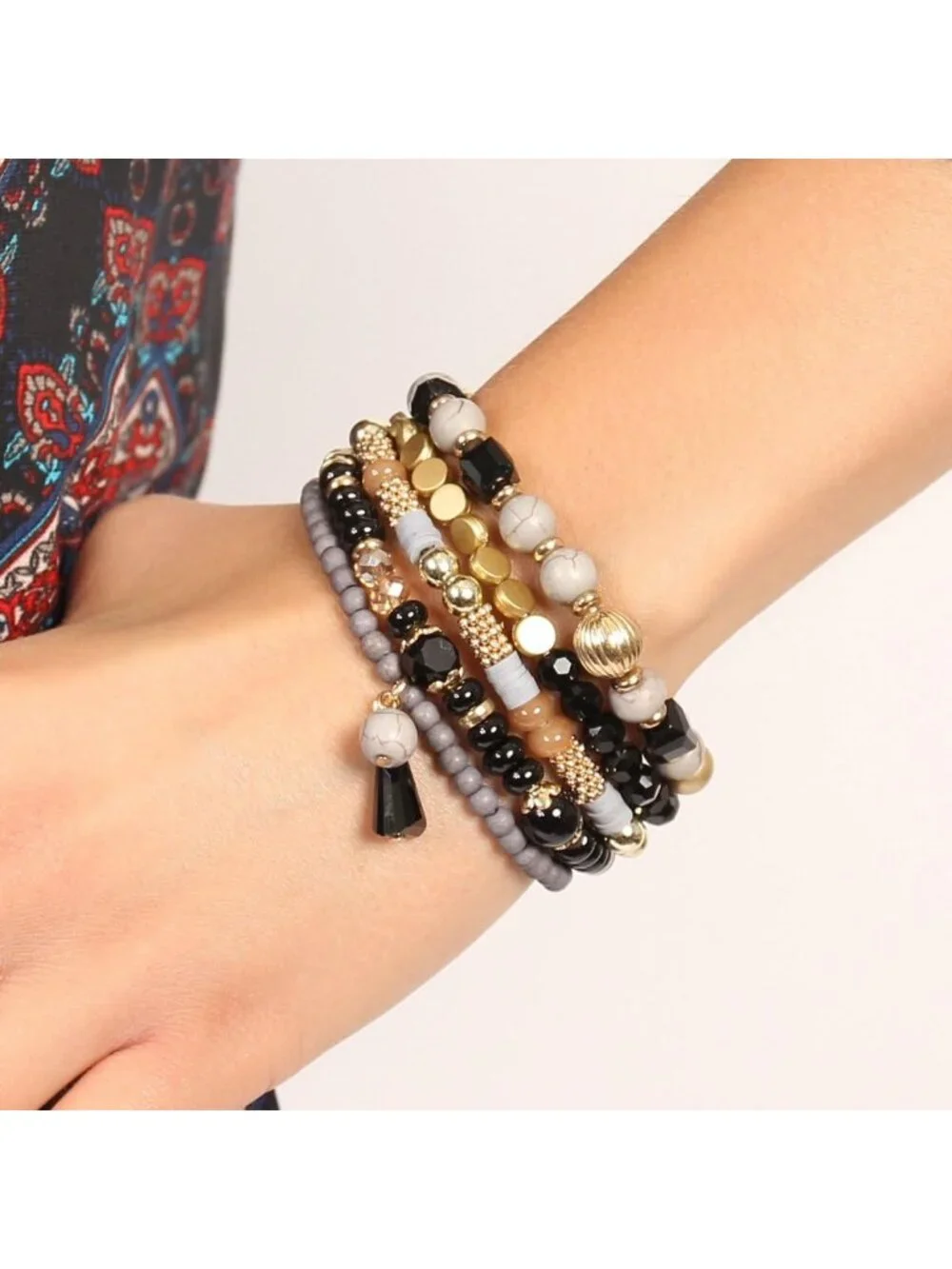 Bohemian Multi-Layer Beaded Statement Bracelets - Stackable Stretch Bangles with